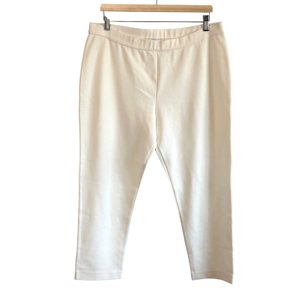 Joan Vass Pull-On Pants Cream Ivory Womens‎ Size L Slim Leg Cropped Stretch Knit